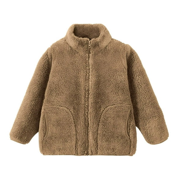 XUNKUSGA Fleece Jacket 3-15 Years Lightweight Full Zip Boys Fall Jacket Warm Fall Winter Girls Fall Jacket with Pockets Solid Color Soft Fleece Long Sleeve Boys Coats Brown