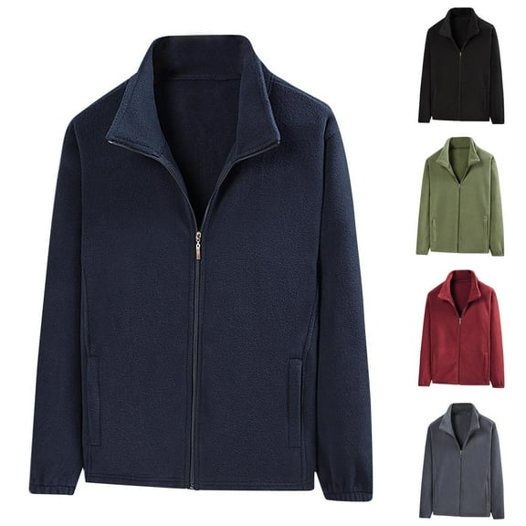 XUNKUSGA Fleece Jacket Men Solid Full Zip Outerwear Coat with Pockets Lightweight Warm Soft Mens Jacket Windproof Long Sleeve Stand Up Collar Polar Jackets for Men M-5XL Black