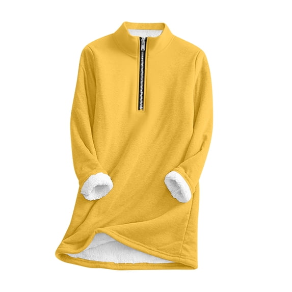 XUNKUSGA Fleece Pullover Women Winter Warm Solid Color Long Pullover Sweatshirt Quarter Zip Fuzzy Sherpa Sweatshirt for Women 2025 Fall Fashion Long Sleeve Tops for Women S-2XL Yellow