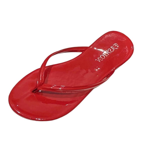 XUNKUSGA Flip Flops for Women Summer Beach Leather Flat Thong Sandals for Women Lightweight Durable Non-Slip Essentials Slides for Women,Red,9