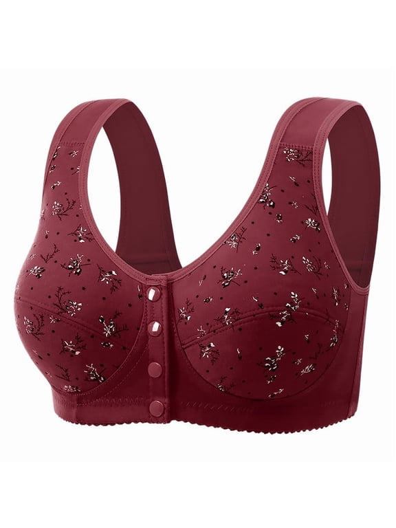 Front Closure Wireless Bras for Women Breathable Comfortable Full Coverage Minimizer Bras with Wide Strap Soft No Underwire Nursing Bras,Watermelon Red,44C