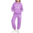 thumbnail image 1 of XUNKUSGA Girls 2 Piece Outfits 4-15 Years Fashion Sweatsuits Sets Drop Shoulder Athletic Hooded Sweatshirts and Sweatpants with Pockets Comfy Warm Girls' Clothing Sets Purple, 1 of 5