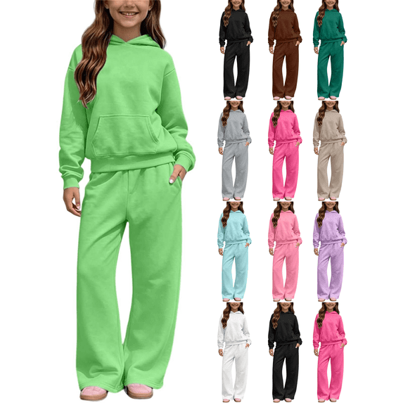 XUNKUSGA Girls Boys Fleece 2 Piece Sweatsuit Set Unisex Plain Tracksuit Hoodie with Joggers Classic Solid Color Long Sleeve Hoodie and Sweatpant Kids Sweat Set,5-6 Years