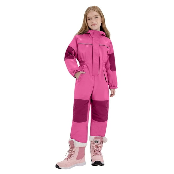 XUNKUSGA Girls Boys Ski Suit 1-9 Years Windproof Insulated Baby Jumpsuits Snowboarding Hooded Snowsuit Waterproof One Piece Snowsuits Winter Warm Outdoor Jackets Winter Jumpsuits Pink