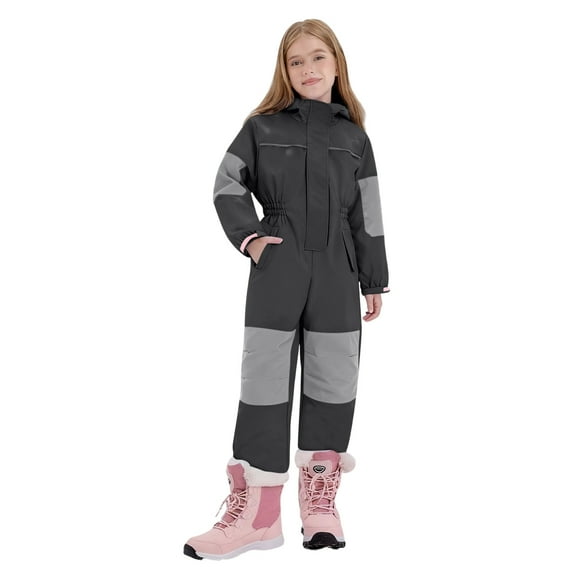 XUNKUSGA Girls Boys Ski Suit 1-9 Years Windproof Insulated Baby Jumpsuits Snowboarding Hooded Snowsuit Waterproof One Piece Snowsuits Winter Warm Outdoor Jackets Winter Jumpsuits Black