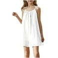 thumbnail image 1 of XUNKUSGA Girls Cotton and Linen Jumpsuits Summer Sleeveless Casual Romper Solid Color Spaghetti Strap Shorts Jumpsuit with Pockets 4-14 Years, 1 of 8