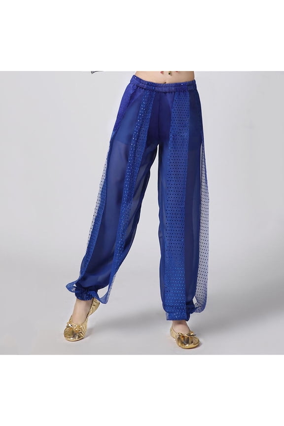 Girls Pants 5-15Y Classic Elastic Waist Harem Dance Trousers for Girls Fashion Side Split Sequin Shiny Bloomers Yoga Pilates Pant India Arabian Stage Harem Pants Blue
