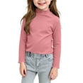 thumbnail image 1 of XUNKUSGA Girls Shirts Cute Mock Neck Lettuce Trim Long Sleeve Shirts Soft Ribbed Knit Slim Fit Base Layer Classic Solid Color Pullover Tops for Girls, 1 of 9