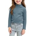 thumbnail image 1 of XUNKUSGA Girls Shirts Cute Mock Neck Lettuce Trim Long Sleeve Shirts Soft Ribbed Knit Slim Fit Base Layer Classic Solid Color Pullover Tops for Girls, 1 of 9