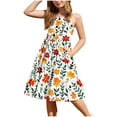 thumbnail image 1 of Summer Dresses Casual Floral Boho Square Neck Midi Dress Spaghetti Straps Floral Tie Sundress Smocked Shir Party Dress 2-12 Years, 1 of 6