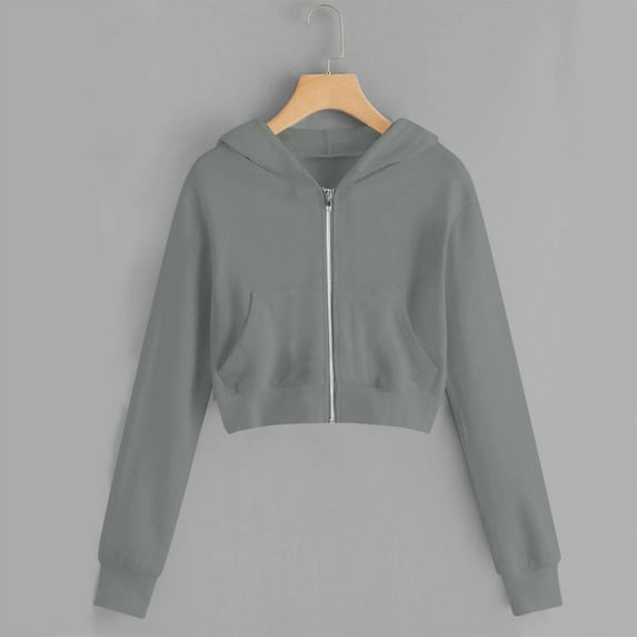 XUNKUSGA Girls Zip Up Hoodie 5-13 Years Solid Color Casual Hooded Sweatshirt Basic Long Sleeve Crop Top Hooded Jacket Lightweight Comfortable Hoodies for Teen Girls