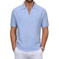 thumbnail image 1 of XUNKUSGA Golf Shirts for Men Summer Short Sleeve Vacation Tops Lightweight Casual Skin-Friendly Going Out Tops Classic V Neck Button Down Mens Shirts Blue, 1 of 8