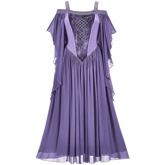 XUNKUSGA Gothic Dresses for Women Costume Off Shoulder Lace Trumpet Sleeve Plus Size Dress Retro Renaissance Dress