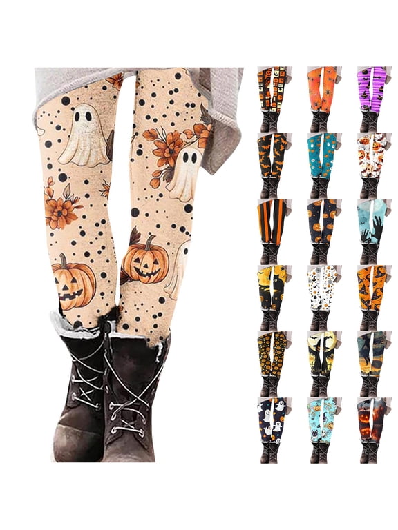 Halloween Leggings for Women Fashion All Over Print Pants for Women Stretchy Soft High Waist Yoga Leggings Vintage Halloween Gym Leggings M