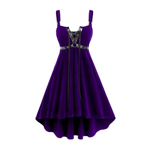 XUNKUSGA Halloween Renaissance Dresses for Women Square Neck Bell Sleeve Chiffon Maxi Dress Medieval Victorian Gothic High Waist Witch Costume Women with Corset S-2XL Purple