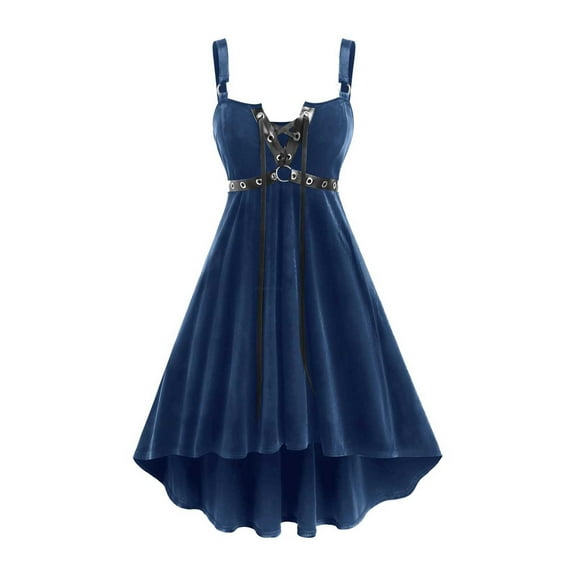 XUNKUSGA Halloween Renaissance Dresses for Women Square Neck Bell Sleeve Chiffon Maxi Dress Medieval Victorian Gothic High Waist Witch Costume Women with Corset S-2XL Blue