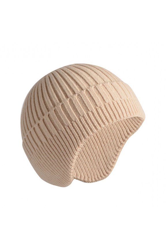 Hats for Men Winter Warm Ski Knit Mens Hats with Earflap for Cold Weather Solid Color Soft Thick Cuffed Hat Comfortable Classic Winter Hats Women Beige