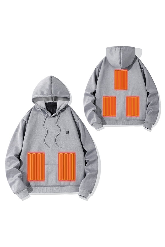 Heated Hoodie for Men And Women Usb Rechargeable Thermal Hooded Sweatshirt Women Soft Cozy Solid Color Lightweight Pullover Hoodies S-3XL Gray