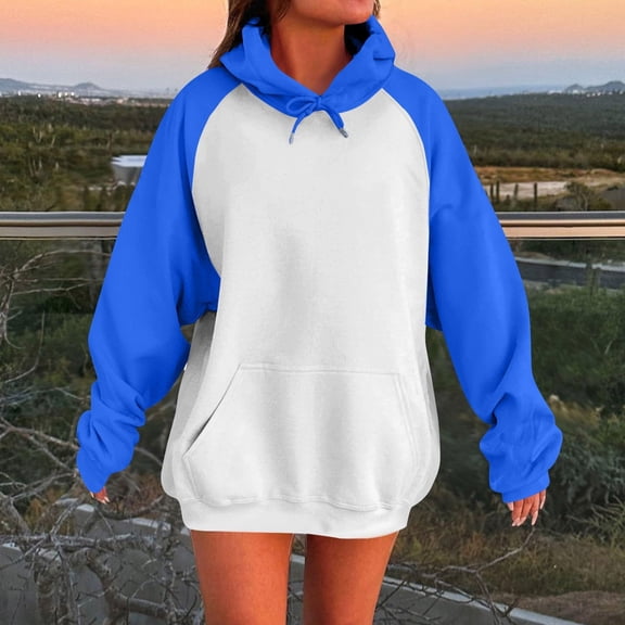 XUNKUSGA Hoodie Women Fashion Color Block Hoodies for Women Soft Long Sleeve Tops for Women Trendy Y2k Pullover Hoodie with Pocket S-3XL