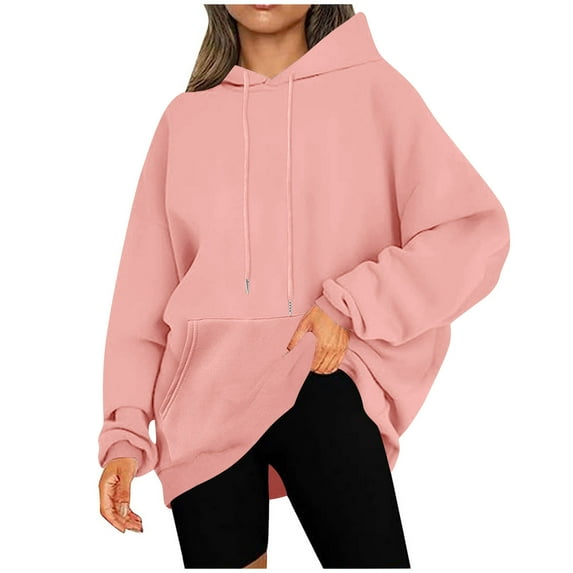 XUNKUSGA Hoodies for Women Casual Long Sleeve Womens Fall Fashion 2025 with Pockets Oversized Solid Color Hooded Sweatshirt Loose Comfy Pullover Hoodies S-5XL