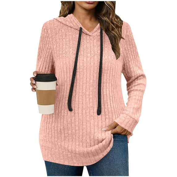 XUNKUSGA Hoodies for Women Fashion Oversized Solid Color Knit Hooded Sweatshirt Women Casual Long Sleeve Pullover Hoodies Loose Sweatshirt for Women with Pocket S-2XL Pink