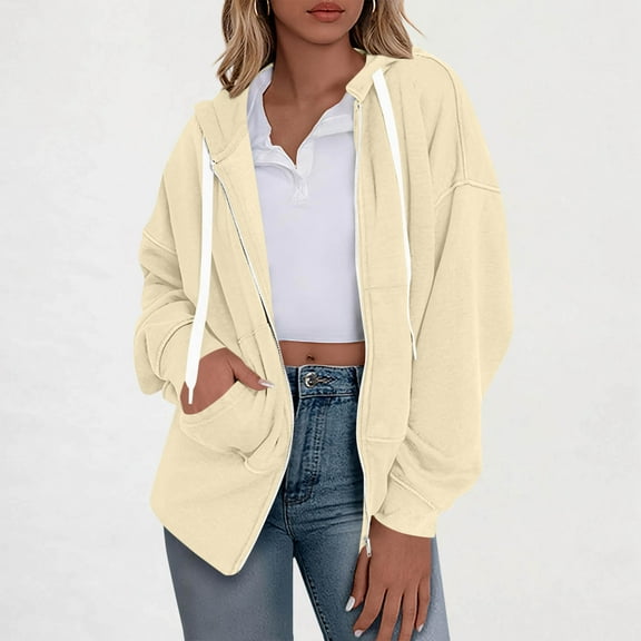 XUNKUSGA Hoodies for Women Full Zip Up Hooded Sweatshirt with Pockets Lightweight Long Sleeve Fall Outfits for Women 2025 Casual Regular Jackets for Women S-2XL