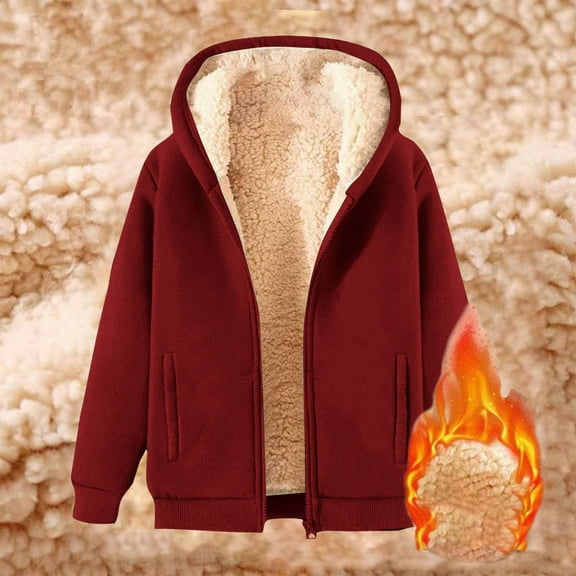 XUNKUSGA Hoodies for Women Full Zip Up Sherpa Lined Women Hoodies Windproof Thermal Jackets for Women Casual Solid Color Winter Clothing for Women S-2XL