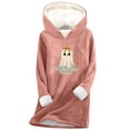 thumbnail image 1 of XUNKUSGA Hoodies for Women Halloween Thickened Sherpa Lined Fleece Long Hooded Sweatshirt Women Long Sleeve Pullover Hoodies Casual Loungewear Tunic Tops S-3XL Pink, 1 of 3