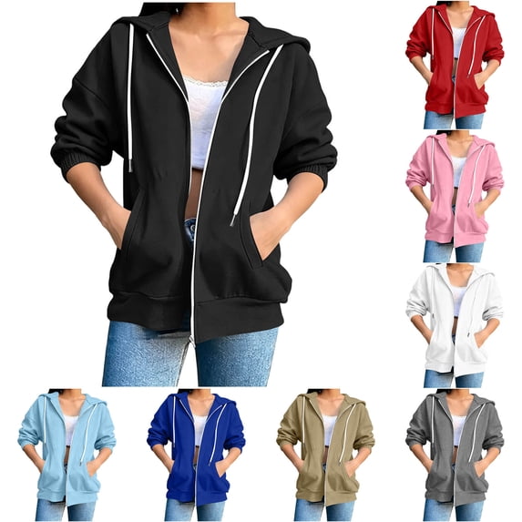 XUNKUSGA Hoodies for Women Zip Up Lightweight Solid Color 3/4 Sleeve Jackets for Women Fashion Basic Casual Sweatshirt for Women with Slant Pockets S-2XL,Navy