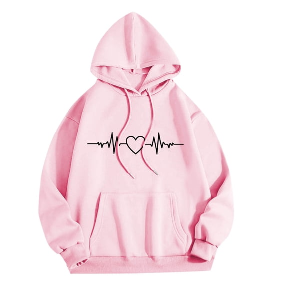 XUNKUSGA Hoodies for Women Long Sleeve Heart Print Plain Hoodies Lightweight Comfortable Pullovers Sweatshirt with Front Pockets and Drawstring S-2XL
