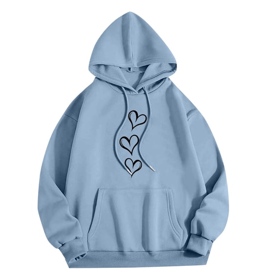 XUNKUSGA Hoodies for Women Long Sleeve Heart Print Plain Hoodies Lightweight Comfortable Pullovers Sweatshirt with Front Pockets and Drawstring S-2XL