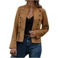 thumbnail image 1 of XUNKUSGA Jacket Fashion Faux Suede Blazer Jacket Casual Business Stand Collar Long Sleeve Coats for Slim Fit Front Button Decoration Jacket for Women,L, 1 of 9