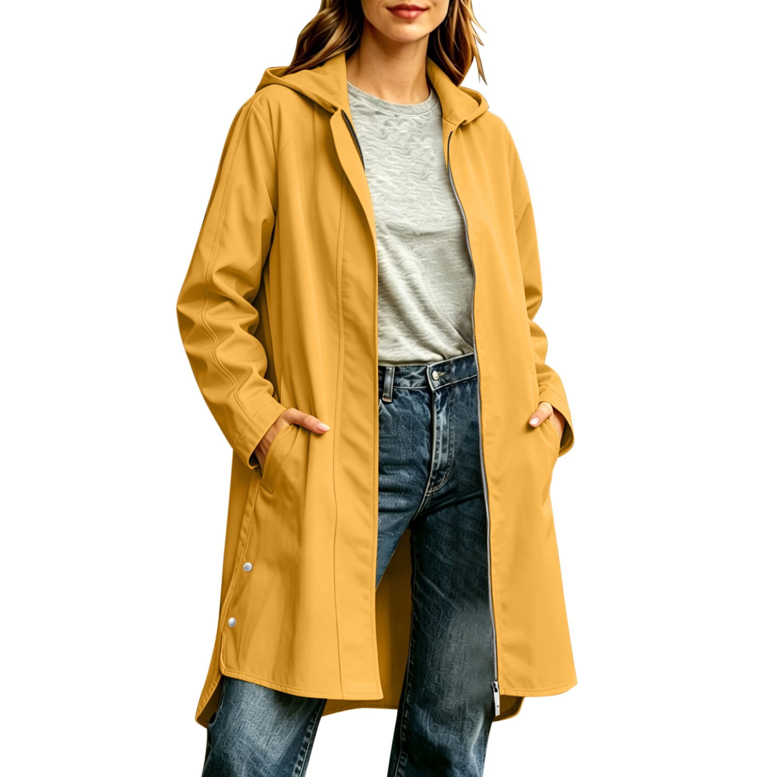 XUNKUSGA Jacket for Women with Hood Casual Loose Long Sleeve High