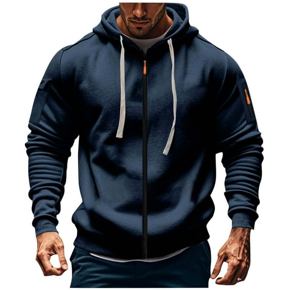 XUNKUSGA Jackets for Men Full Zip Up Hoodies for Men Classic Drawstring Oversized Sweatshirts for Men Fashion Solid Color Hunting Men's Clothing with Pockets S-3XL Blue