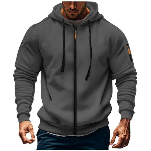 XUNKUSGA Jackets for Men Full Zip Up Hoodies for Men Classic Drawstring Oversized Sweatshirts for Men Fashion Solid Color Hunting Men's Clothing with Pockets S-3XL Gray
