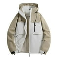 thumbnail image 1 of XUNKUSGA Jackets for Men Water Resistant Rain Coat Softshell Fall Coats Full Zipper Hooded Hiking Jackets Fashion Color Block Windbreaker Men Lightweight Windproof Coat for Hiking XS-3XL Gray, 1 of 3