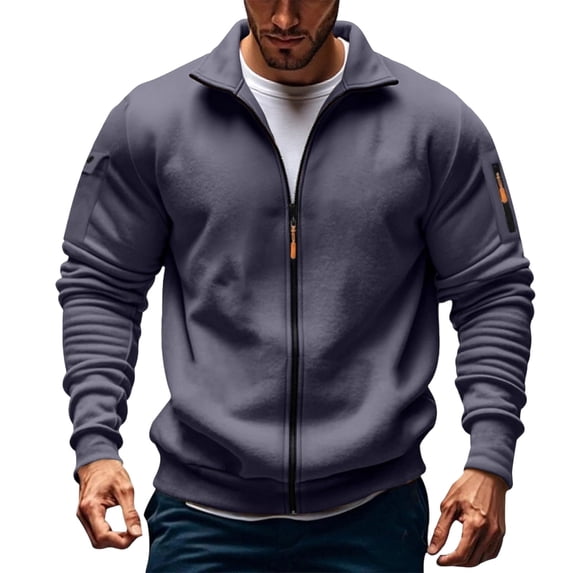 XUNKUSGA Jackets for Men Winter Warm Fleece Zip Up Hoodie Thermal Long Sleeve Hooded Sweatshirt Casual Solid Color Hoodies for Men with Multi Pockets S-3XL Gray