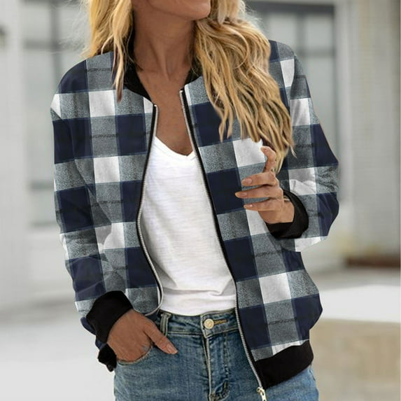 XUNKUSGA Jackets for Women Floral Print Long Sleeve Bomber Jacket Women Zip Up Front Open Cardigans for Women with Pocket Hiking Clothes for Women S-2XL