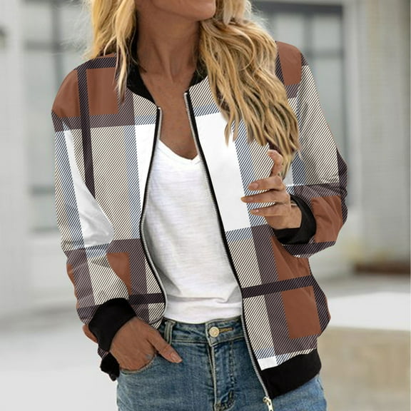 XUNKUSGA Jackets for Women Floral Print Long Sleeve Bomber Jacket Women Zip Up Front Open Cardigans for Women with Pocket Hiking Clothes for Women S-2XL