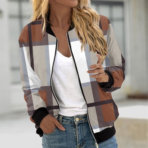 XUNKUSGA Jackets for Women Floral Print Long Sleeve Bomber Jacket Women Zip Up Front Open Cardigans for Women with Pocket Hiking Clothes for Women S-2XL