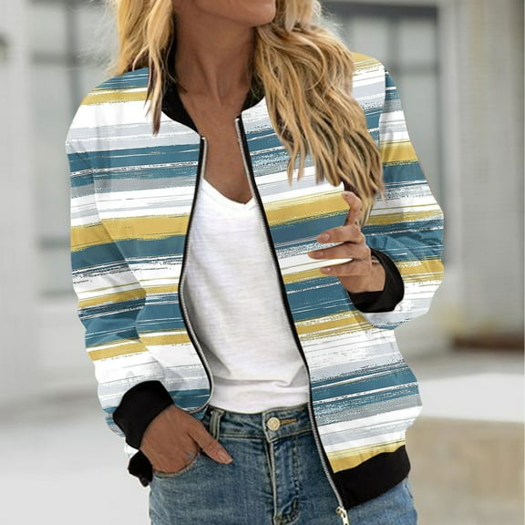 XUNKUSGA Jackets for Women Floral Print Long Sleeve Bomber Jacket Women Zip Up Front Open Cardigans for Women with Pocket Hiking Clothes for Women S-2XL