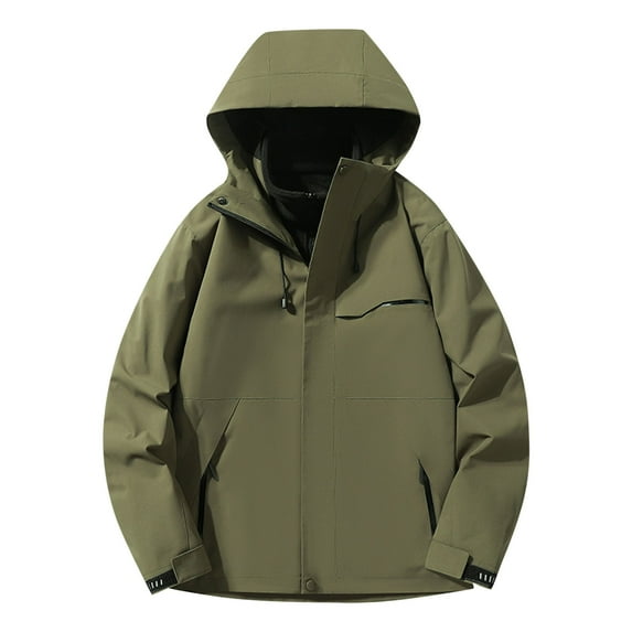 XUNKUSGA Jackets for Women Hooded Drawstring Adjustable Cuffs Front Zipper 2-in-1 Jacket with Zippered Pockets Waterproof Rain Coats for Women Outdoor Mountain Climbing
