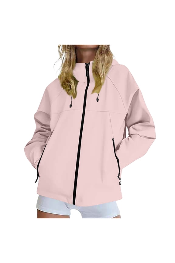 Jackets for Women Lightweight Waterproof Women's Jackets Comfy Softshell Windbreaker Womens Fall Jackets with Hood and Pockets for Camping Travel Workwear S-4XL