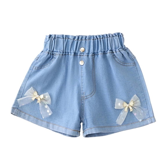XUNKUSGA Jean Shorts Baggy Cute Y2k Elastic High Waist Denim Shorts for Teen Girls 2-13Y Summer Cute Decorative Shorts for Girls,Blue,2-3 years