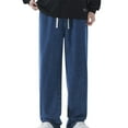 thumbnail image 1 of XUNKUSGA Jeans for Men Soild Color Vintage Drawstring Waist Wide Leg Jeans Men Loose Fit Straight Leg Denim Pants Lightweight Casual Carpenter Jeans for Men with Pocket S-3XL Blue, 1 of 5