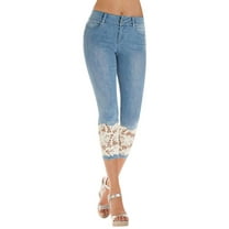 XUNKUSGA Jeans for Women Lace Patch Up Legging Pants Floral Hollow Out Denim Pants High Waist Slim Fit Summer Fashion Outfits 2025