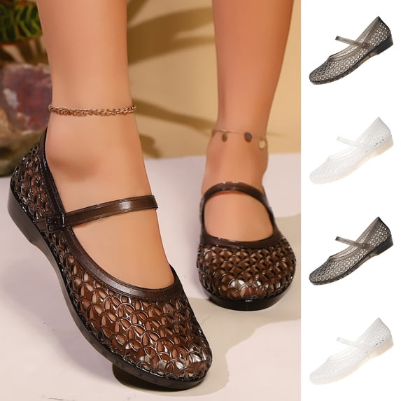 XUNKUSGA Jelly Sandals Trendy Mesh Buckle Strap Jelly Mary Jane Shoes Women Lightweight Comfortable Rounded Toe Jelly Sandals for Women,8.5