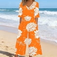 thumbnail image 1 of XUNKUSGA Jumpsuits for Women Fashion Boho Print Rompers for Women Summer Trendy V Neck Short Sleeve Wide Leg Pants Womens Rompers with Pockets,Orange,S, 1 of 5