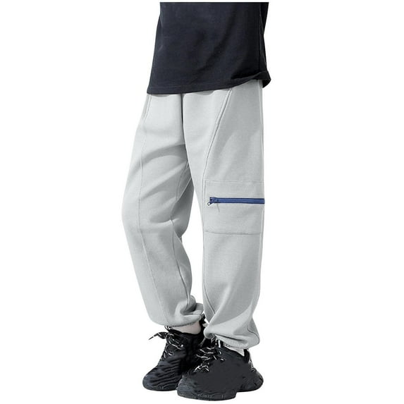 XUNKUSGA Kids Pants Boys Cotton Solid Color Elastic Waist Boys Sweatpants Outdoor Athletic Trousers with Horizontal Side Zipper Pocket