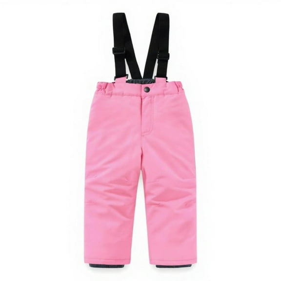 XUNKUSGA Kids Waterproof Suspender Snow Pants 2-12 Years Winter Warm Skiing Snowboard Pants for Boys Girls Solid Color Thick Waterproof Snow-proof Ski Pants for Kids Pink